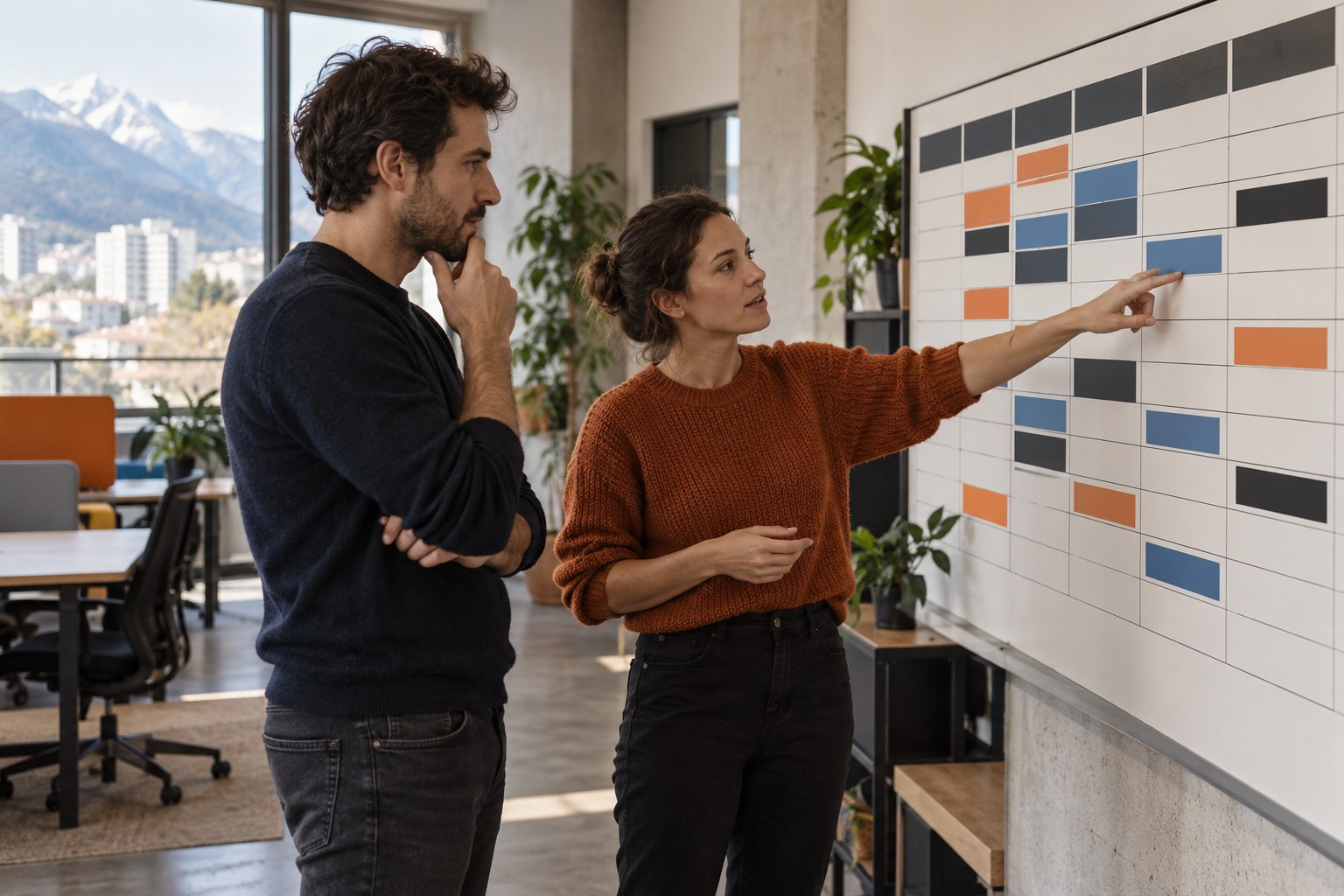 Entrepreneurs discutant de leur organisation mensuelle