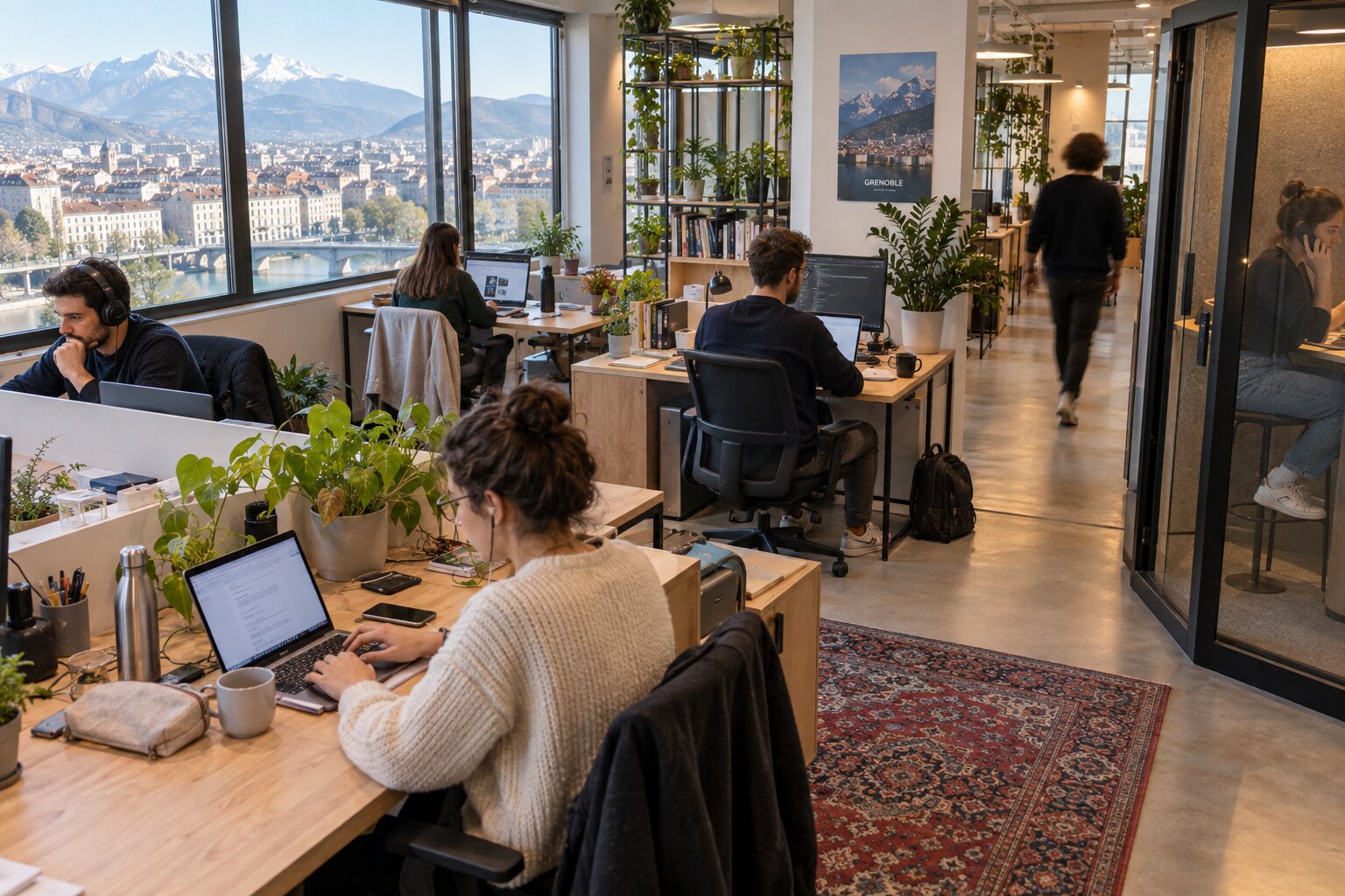 Zones de travail dans un coworking à Grenoble