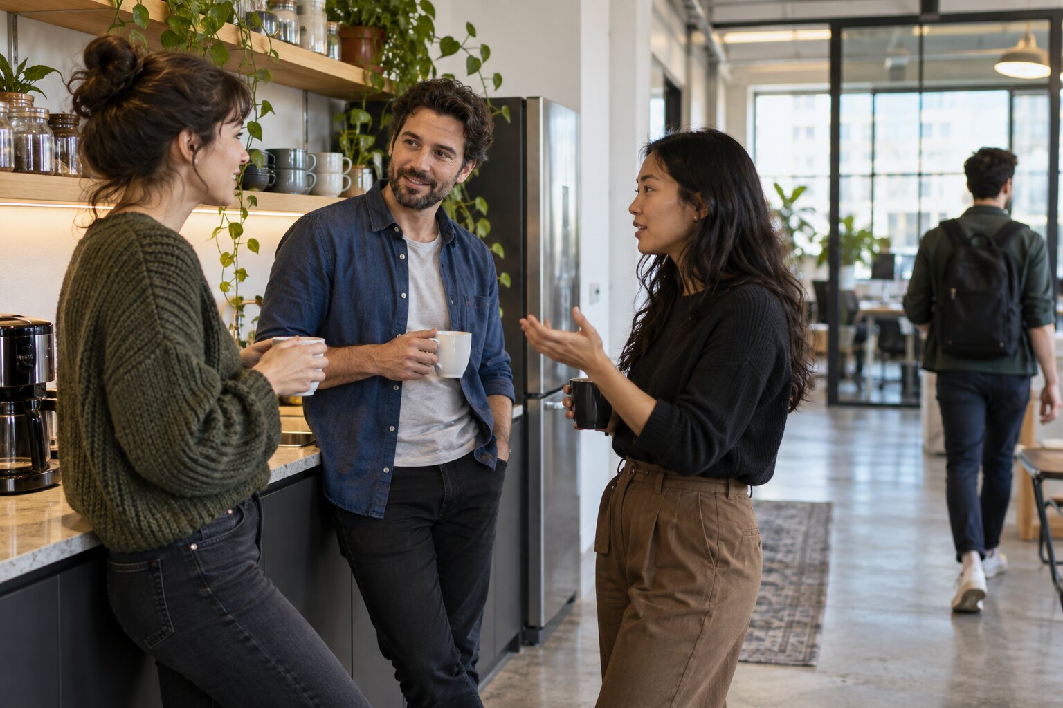 Échanges entre entrepreneurs dans un open space grenoblois