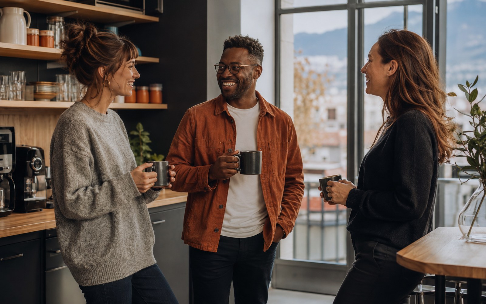 Pause entre professionnels dans un espace partagé grenoblois