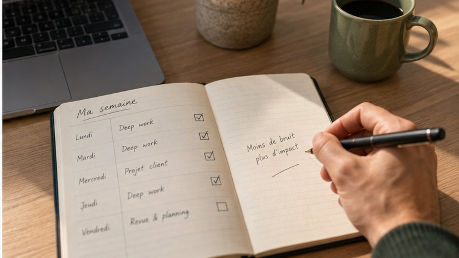 Professionnelle concentrée sur sa priorité du matin en coworking