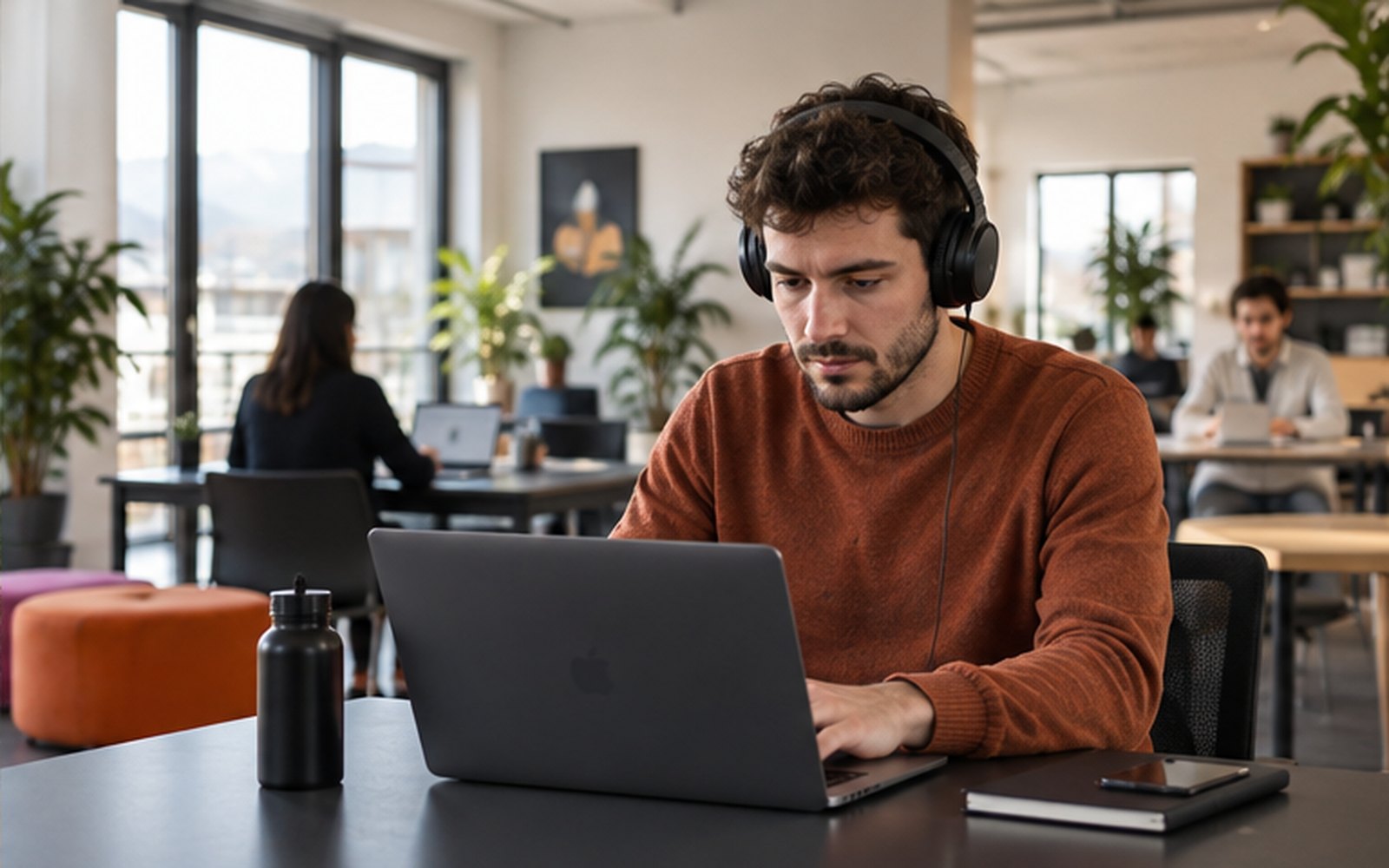 Travail concentré dans un espace de coworking lumineux à Grenoble