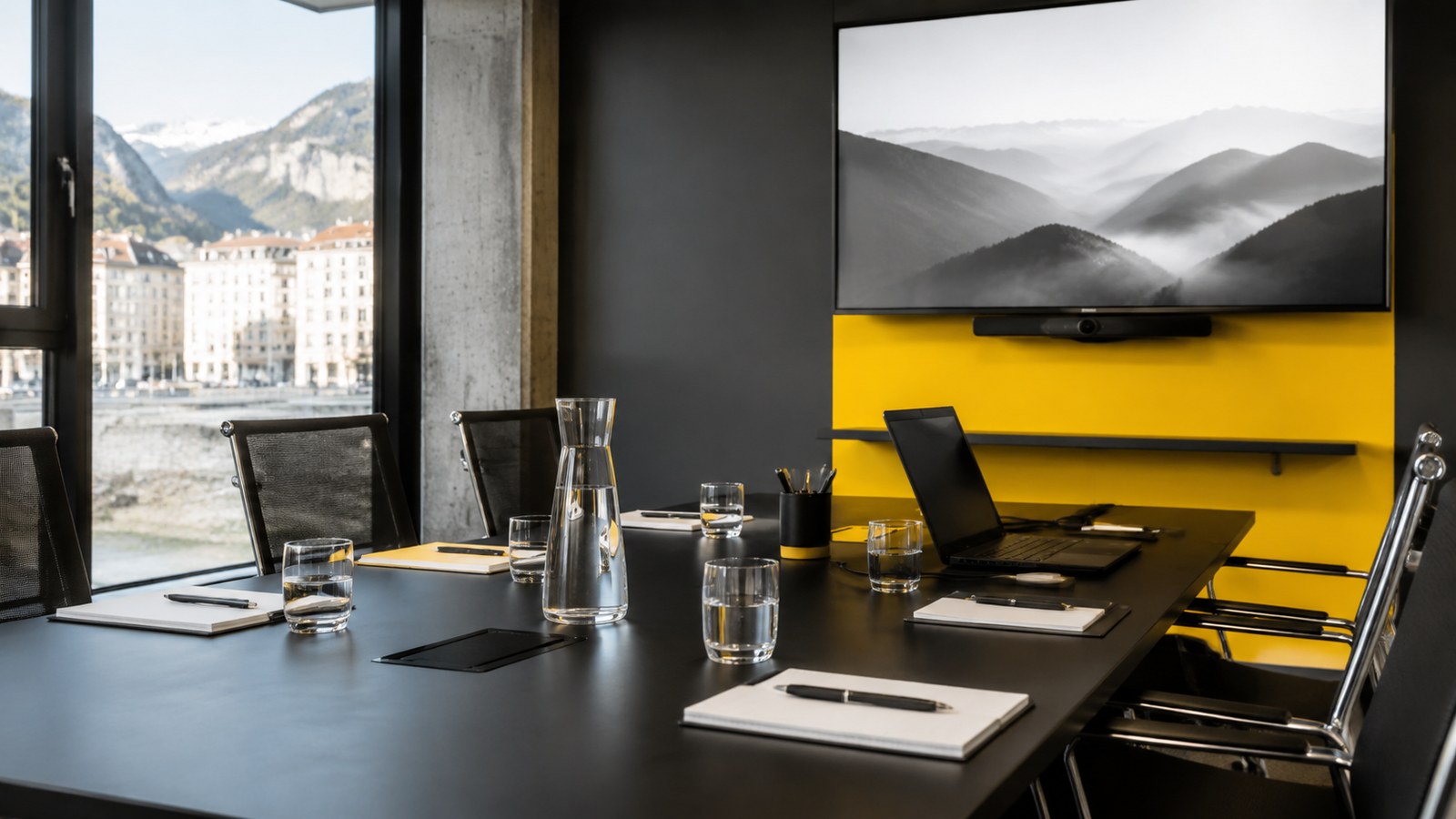 Salle de réunion préparée pour un rendez-vous client à Grenoble